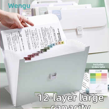 Wengu prenosný akordeónový priečinok na dokumenty, 12 priehrad, viacvrstvový, PP materiál, hrúbka 0,6 mm