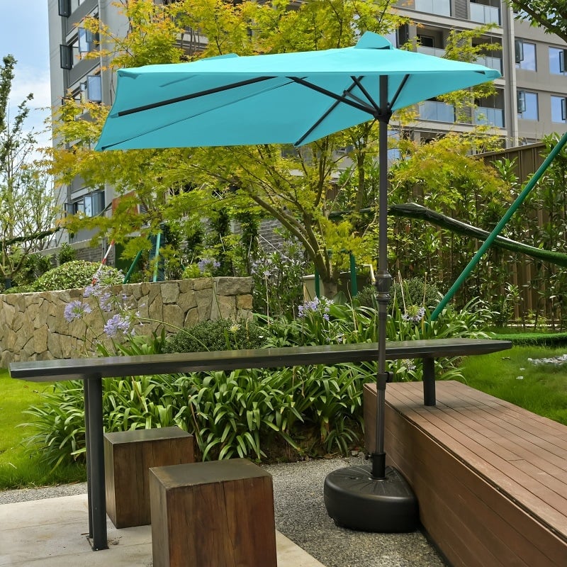 Ομπρέλα ήλιου με κεντρική στήλη για εξωτερικούς χώρους, πολυεστερική κουκούλα, μεταλλικός σκελετός, 8 ακτίνες, χειροκίνητο άνοιγμα/κλείσιμο, UPF 40+