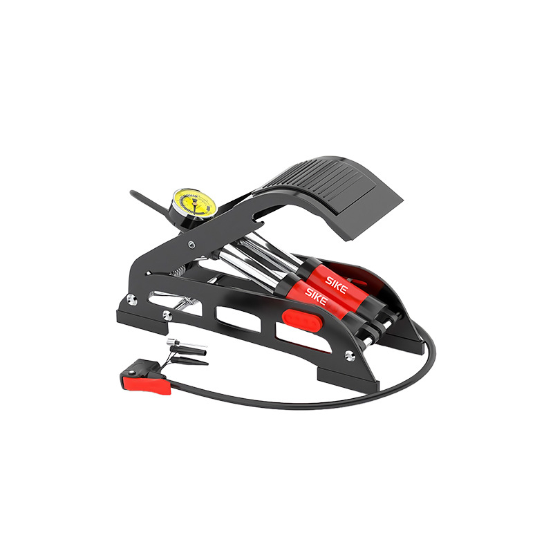 Pedálos légtartó pumpa autókhoz és kerékpárokhoz — vas test, maximális nyomás 160 psi, hossz 295 mm, tömeg 1.8 kg, modell QT