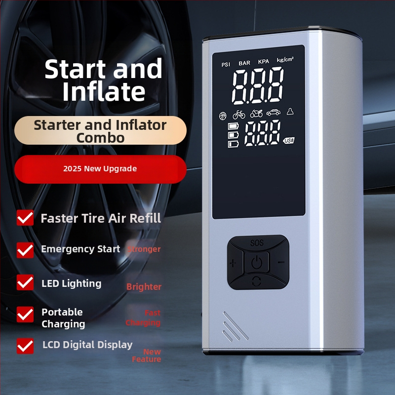 Φορητός αντλητής αέρα αυτοκινήτου, USB τροφοδοσία, 12V, ψηφιακή οθόνη, LED φως, μετρητής πίεσης ελαστικών, 30 L/min