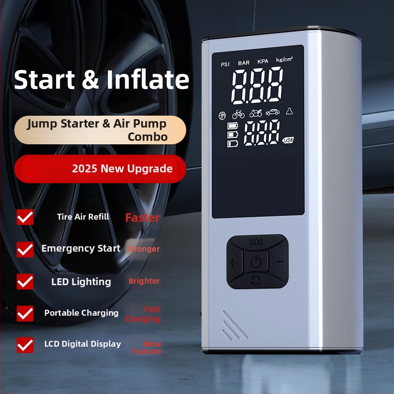 Φορητός αντλητής αέρα αυτοκινήτου, USB τροφοδοσία, 12V, ψηφιακή οθόνη, LED φως, μετρητής πίεσης ελαστικών, 30 L/min