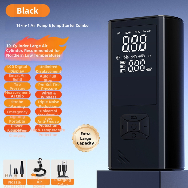 Φορητός αντλητής αέρα αυτοκινήτου, USB τροφοδοσία, 12V, ψηφιακή οθόνη, LED φως, μετρητής πίεσης ελαστικών, 30 L/min