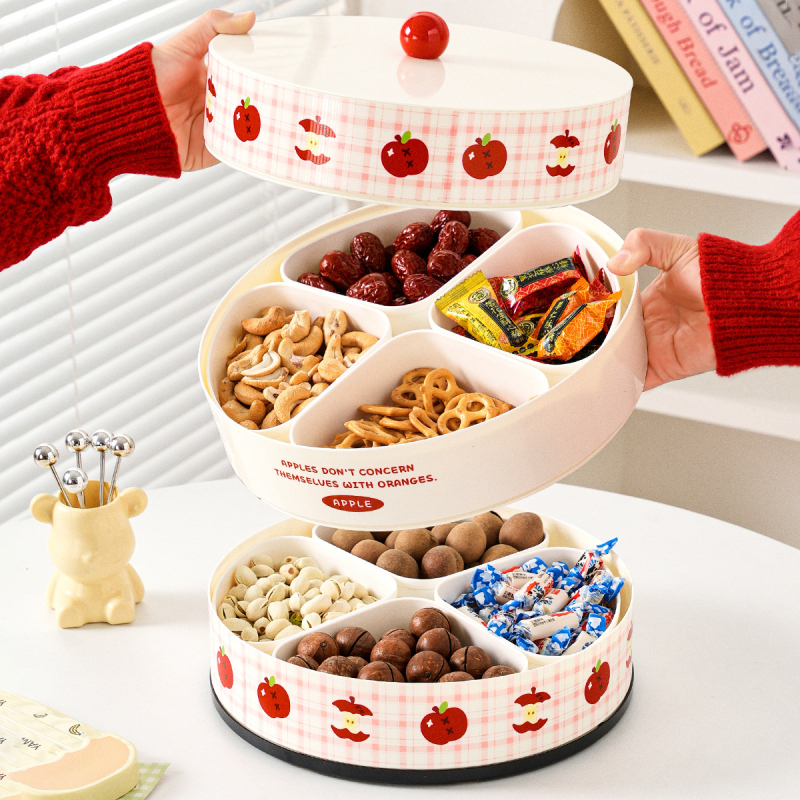 Пластмасова тава за плодове с капак, мультяшен дизайн, хранително качество, подходяща за ядки, бонбони и закуски