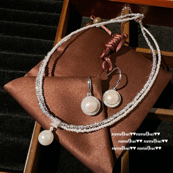 Nyaklánc kagylóból származó gyöngyös medállal, levehető, aranyozott réz, hossz 31–40 cm, francia retro stílus