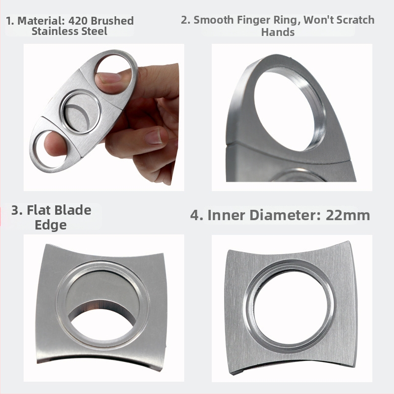 Okrugle škarice za cigare od nehrđajućeg čelika – 420, moguć ispis logotipa, set