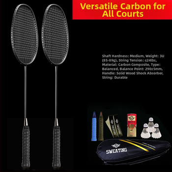 SWEATING badminton raketa — ultralaka, okvir od stakloplastike, težina 85–89 g, debljina ručke G4, tip reketa: direktan udar, za početnike
