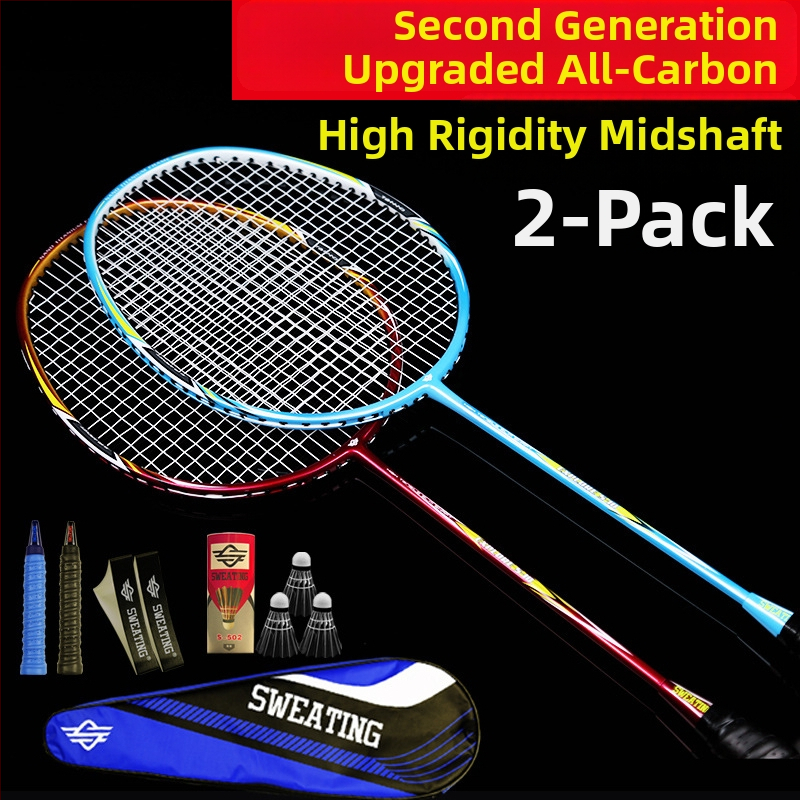 SWEATING badminton raketa — ultralaka, okvir od stakloplastike, težina 85–89 g, debljina ručke G4, tip reketa: direktan udar, za početnike
