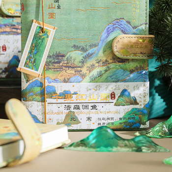 Füzet mesterséges bőr borítóval, ragasztott kötés, papírlapok, retro nosztalgia stílusban, Jiangshan map sorozat