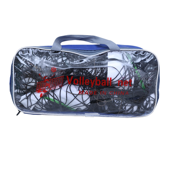 Röplabda háló – polietilénből, strand- és standard versenyhez, csomózott háló, négyszögletes szegély, acéldrót