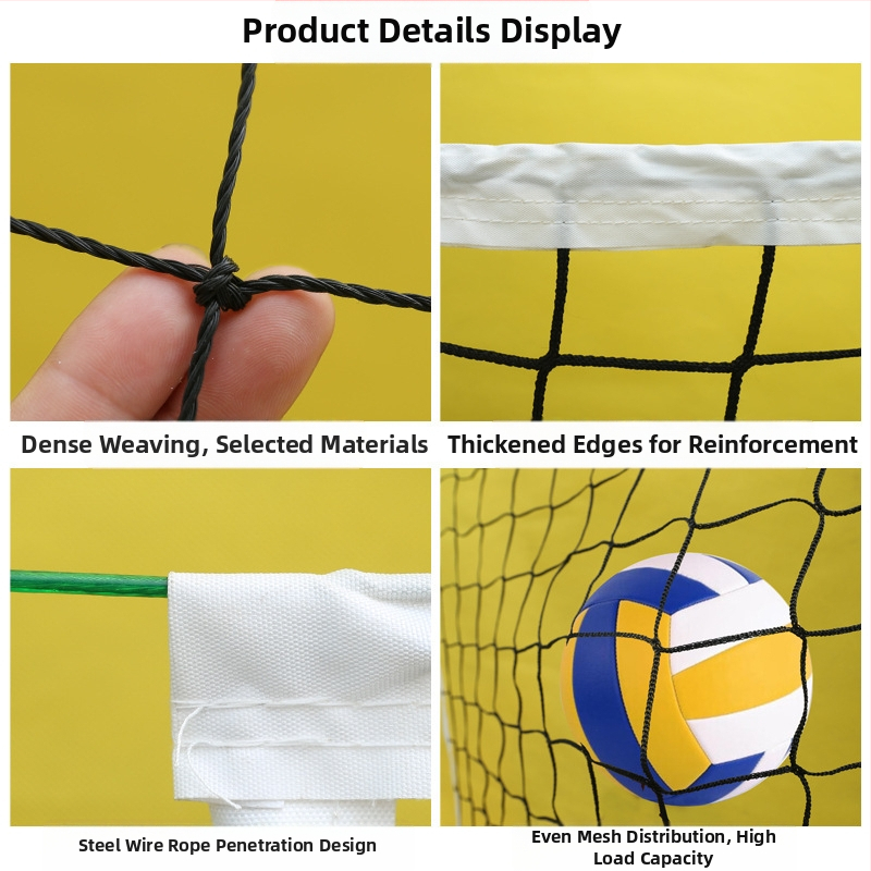 Sieť na volejbal – polyetylén, na plážový a štandardný súťažný zápas, sieť s uzlami, štvorstranné okraje, oceľový drôt