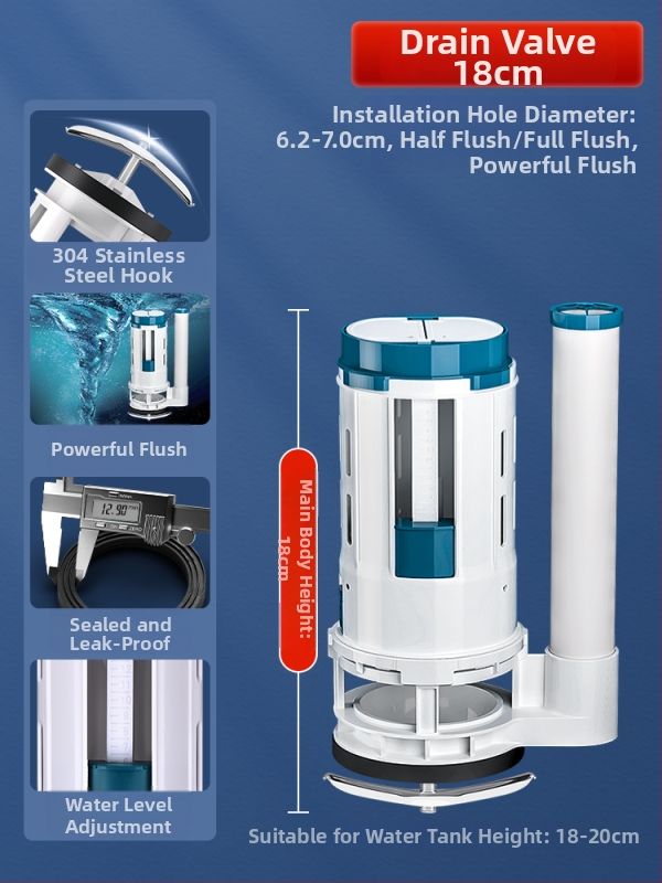 Integrirani ventil za odvod vode iz spremnika toaleta, nehrđajući čelik, 3-inčno ispiranje, veliki promjer izlaza