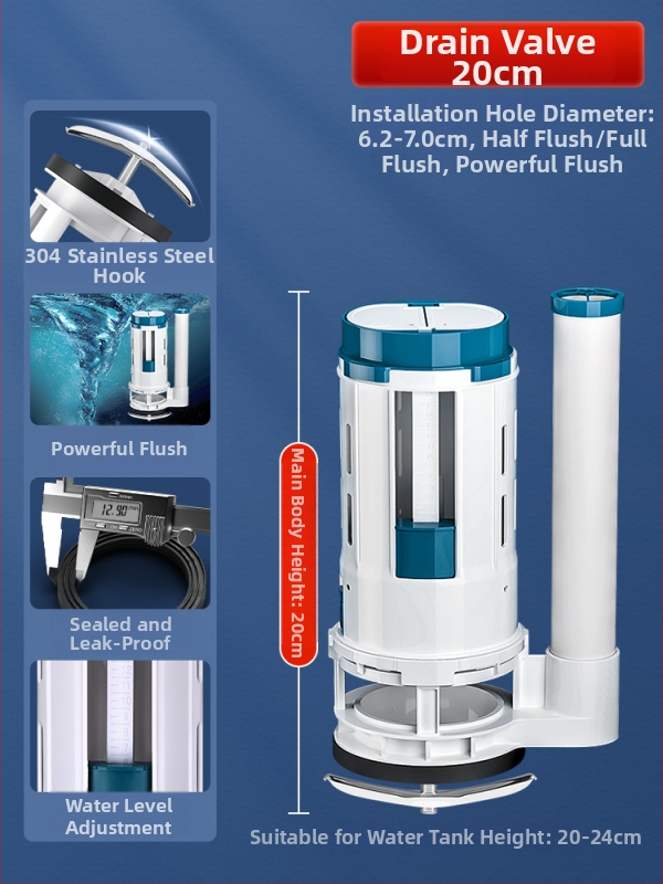 Integrirani ventil za odvod vode iz spremnika toaleta, nehrđajući čelik, 3-inčno ispiranje, veliki promjer izlaza