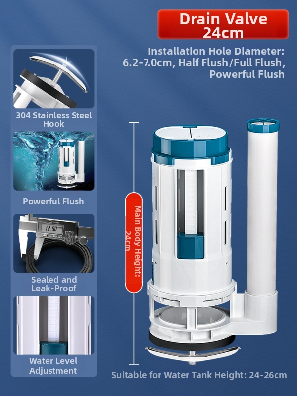 Integrirani ventil za odvod vode iz spremnika toaleta, nehrđajući čelik, 3-inčno ispiranje, veliki promjer izlaza