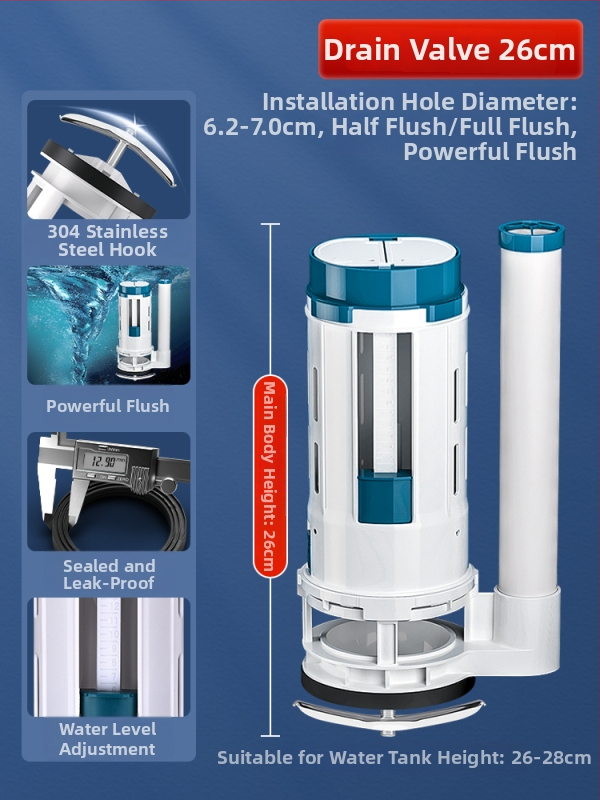 Integrirani ventil za odvod vode iz spremnika toaleta, nehrđajući čelik, 3-inčno ispiranje, veliki promjer izlaza