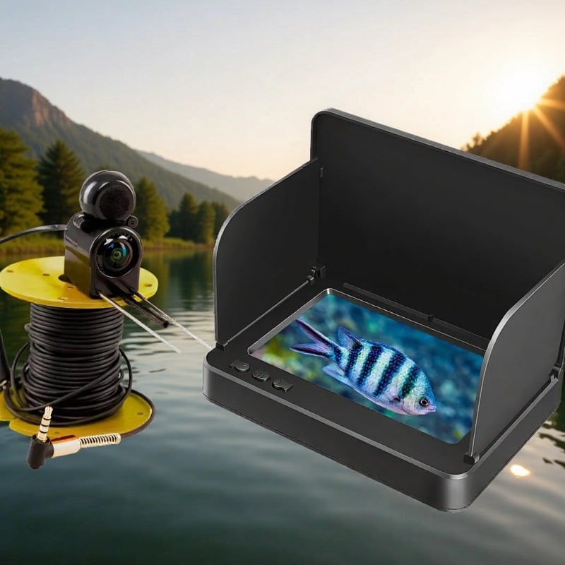 Cameră subacvatică pentru pescuit cu ecran, impermeabilă, vizionare de noapte și imagine ultra clară; adâncime 0.6–30 m; alimentare DC 10–18 V; certificat CE/ROHS/FCC