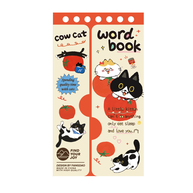 Knjiga — Serija Square Cow Kitten: Englesko diktiranje i riječi za učenike, prijenosna spiralna veza, 100–200 stranica, slatka japansko-korejska stil