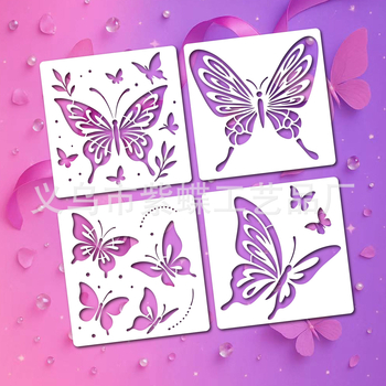 Šablona za crtanje s izrezima leptira i cvijeća (PET materijal; Marka Yiwu Purple Butterfly Arts and Crafts Factory; Nije uvezeno)