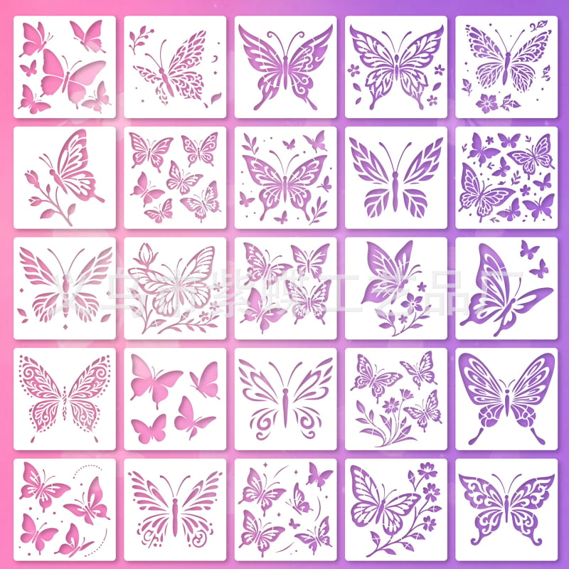 Šablona za crtanje s izrezima leptira i cvijeća (PET materijal; Marka Yiwu Purple Butterfly Arts and Crafts Factory; Nije uvezeno)