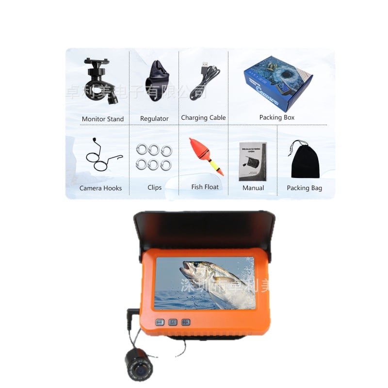 Υποβρύχια κάμερα ψαρέματος με νυχτερινή όραση και καταγραφή, οθόνη — βάθος 0.6–30 m, καλώδιο 15 m, τροφοδοσία DC 10–18 V