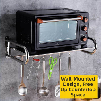 Nerezový policový stojan na mikrovlnnú rúru, model S09, teleskopický, 1 polica, nosnosť 100