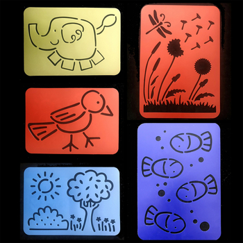 A4 Šablona za crtanje, set od 5 modela, scenarijski natpisi s izrezima, ekološki PET materijal, životinjski uzorak (Brand Painted Enle; Materijal PET; Uvoz: Ne; IP ovlaštenje: Ne; Ovlaštene privatne marke: Da)