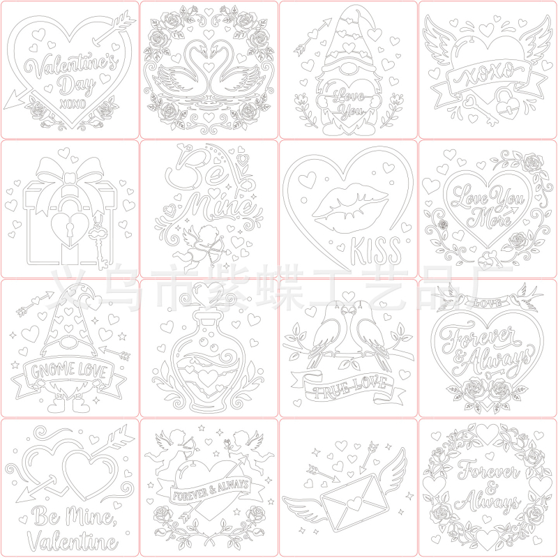 PET šablona za crtanje s temom Valentinovo, SJX-180, Yiwu City Purple Butterfly Crafts Factory