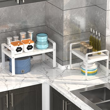 Kuhinjski organizator polica za mikrovalnu pećnicu i pećnicu, podesiv, produživi, pomični, bez montaže, od karbonskog čelika, stolni organizator