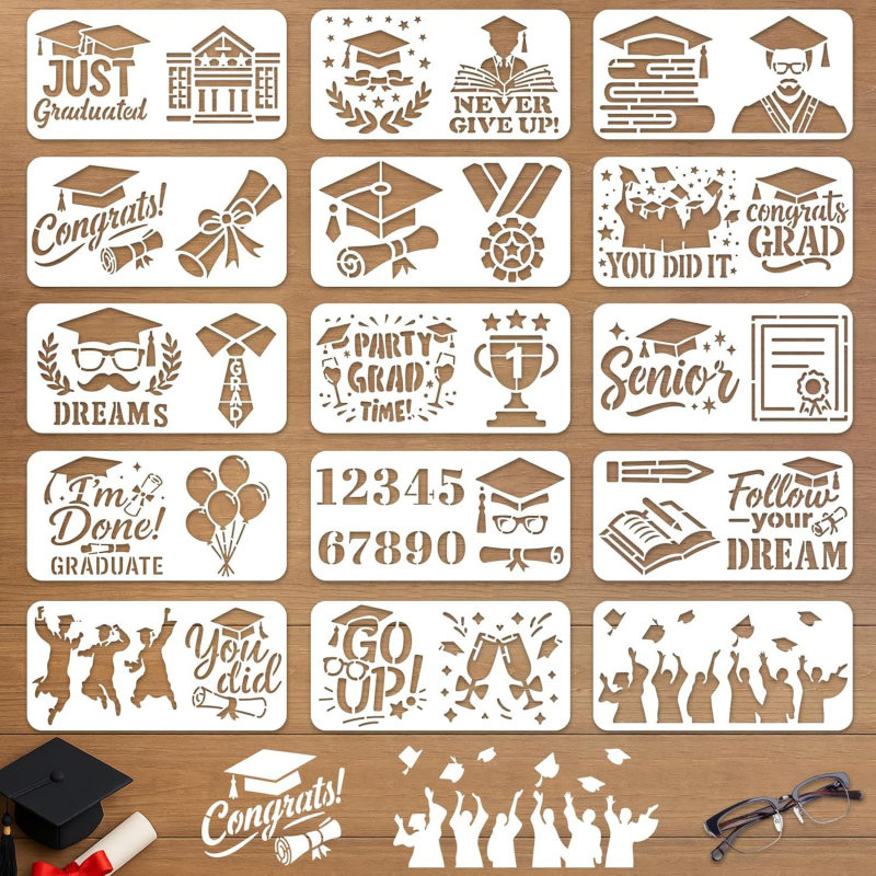 15-dijelnih PET šablona za crtanje za maturantsku DIY zabavu dekoracije (ACC621)