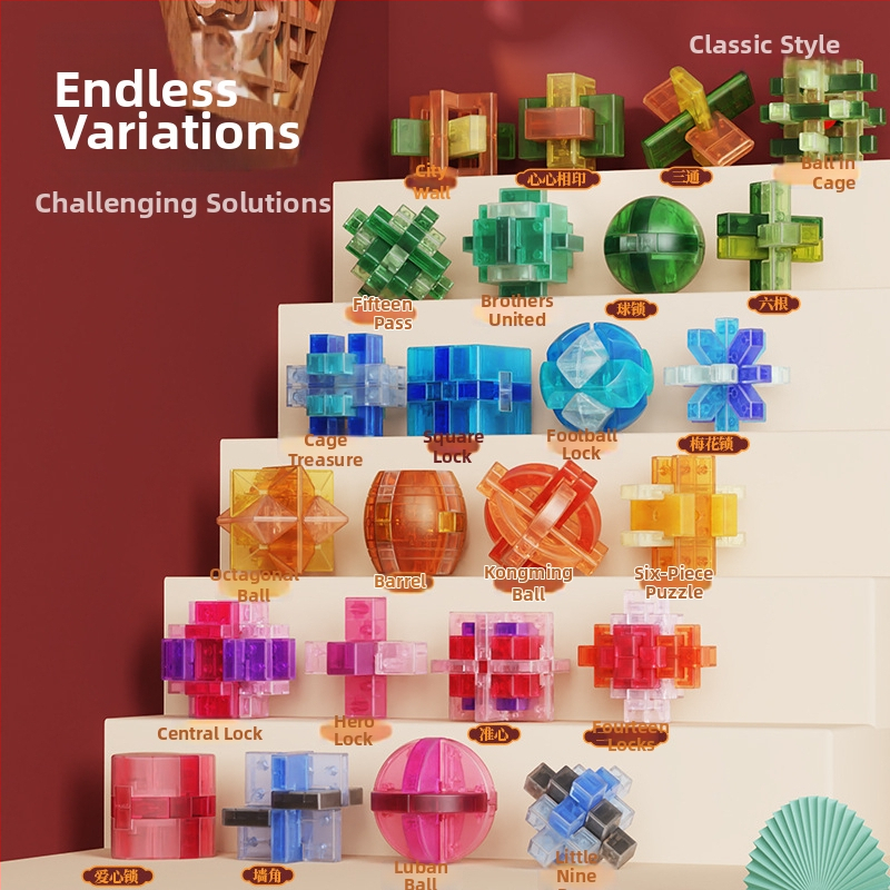 Sanrong Luban lock / Kongming lock puzzle, ABS materiál, tréning trpezlivosti a rozvoj kognitívnych schopností, balené v farebnej krabičke