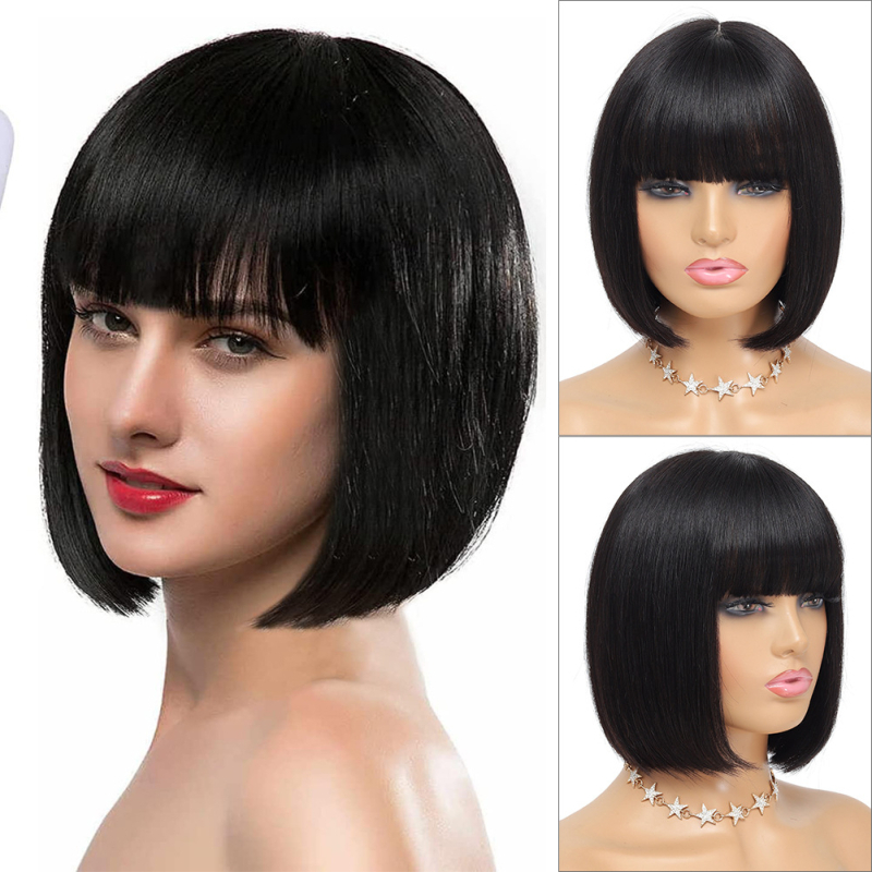 Bob perika od ljudske kose, kapica 4x4/13x4, polu-mašinska i polu-ručna izrada, može se bojiti i permati, šiške ravne ili nagnute