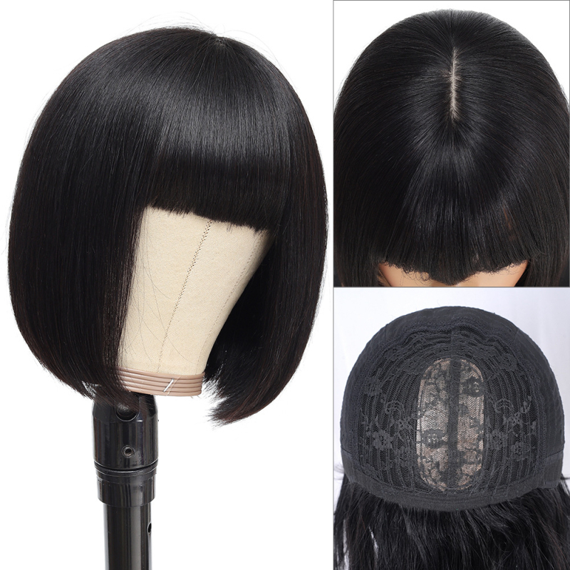 Bob perika od ljudske kose, kapica 4x4/13x4, polu-mašinska i polu-ručna izrada, može se bojiti i permati, šiške ravne ili nagnute