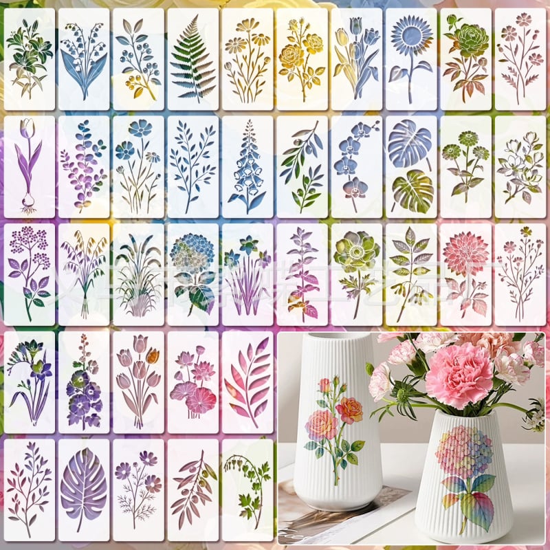 PET sablon virág- és levélmintával, üreges kivágás SJX-186 DIY spray festéshez és graffitihoz