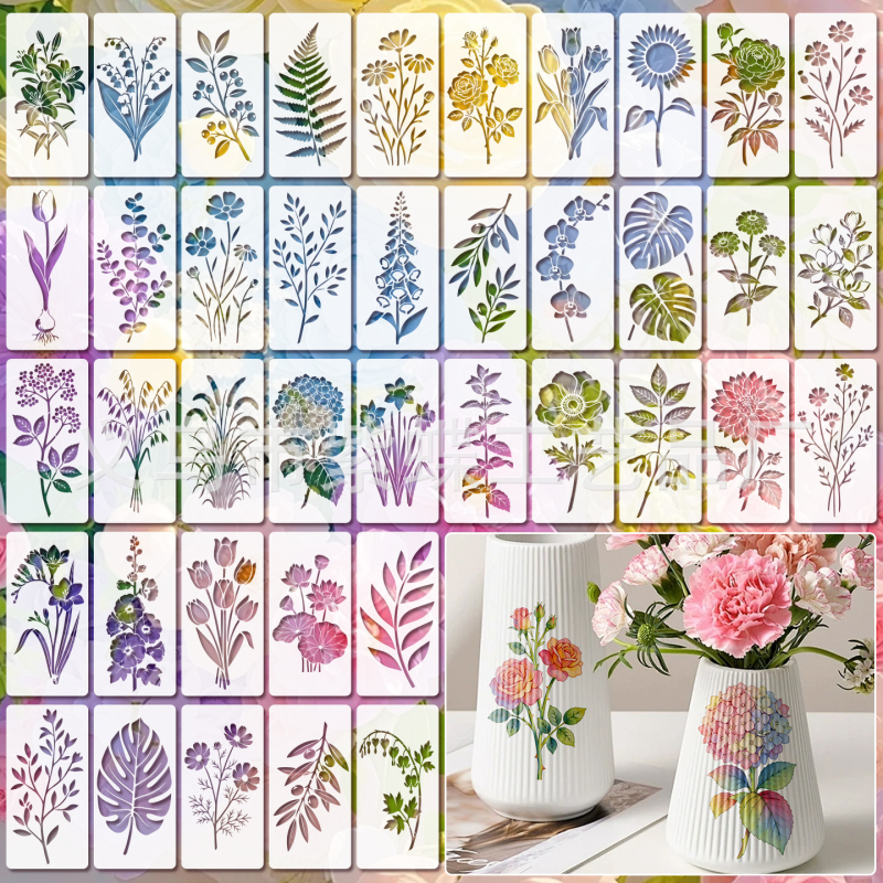 PET sablon virág- és levélmintával, üreges kivágás SJX-186 DIY spray festéshez és graffitihoz