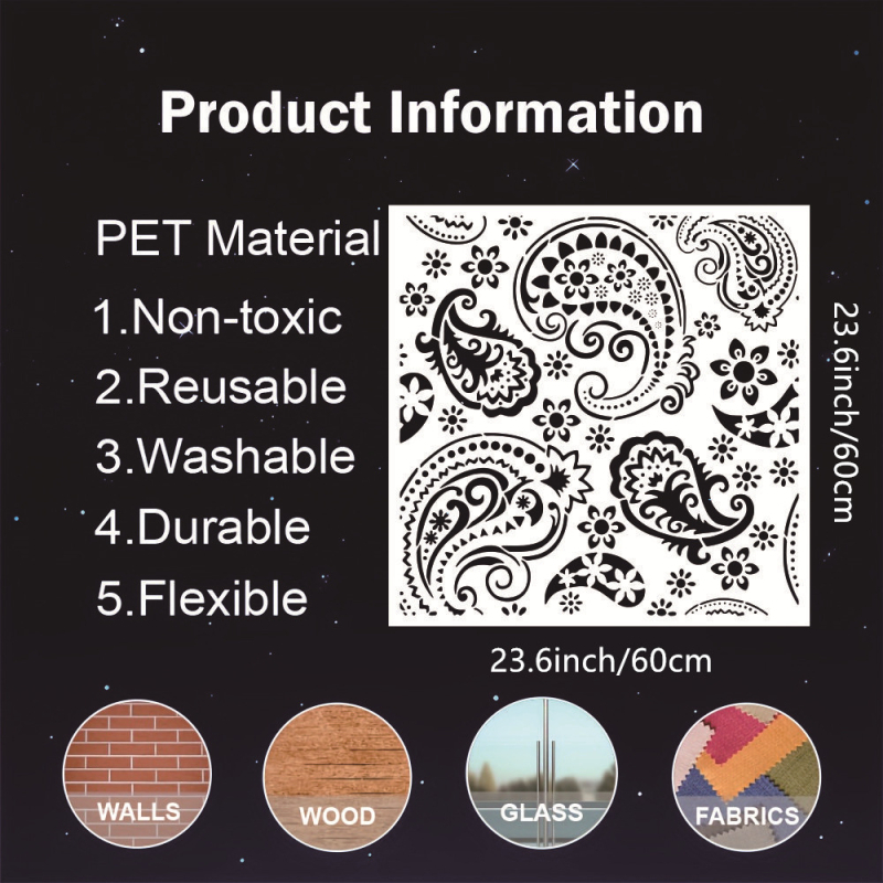 Velika šablona za zidnu sliku – mandala s izrezanim dizajnom i motivom lebdećeg bića, PET plastična šablona