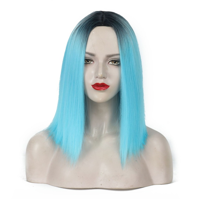 Perika s gradijentnom bojom, duljina do ključne kosti, srednji dio, sintetička vlakna otporna na visoke temperature, model SX133