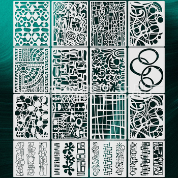 Set šablona za crtanje, 16 komada teksturiranih geometrijskih prstenova šablona za DIY, višekratna upotreba, PET materijal, model A1117, ekskluzivni izvoz, IP nije ovlašten.