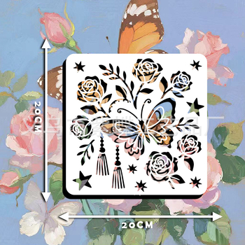 Šablona za crtanje s izrezom leptira i cvijeća — PET materijal, Marka Yiwu Purple Butterfly Arts and Crafts Factory, Vzor: Leptiri i cvijeće