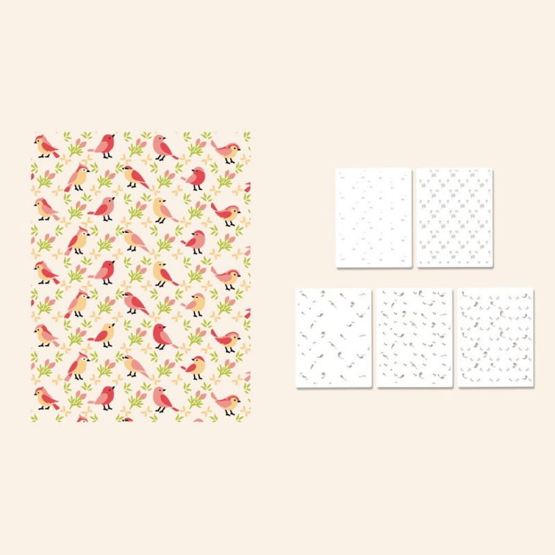 Šablona dnevnika s cvjetnim pticama – PET, rezbarenje, ploča reljefa