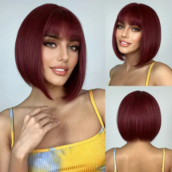 Perucă bob cu breton, fibre rezistente la temperatură, pentru femei, efect de modelare a feței