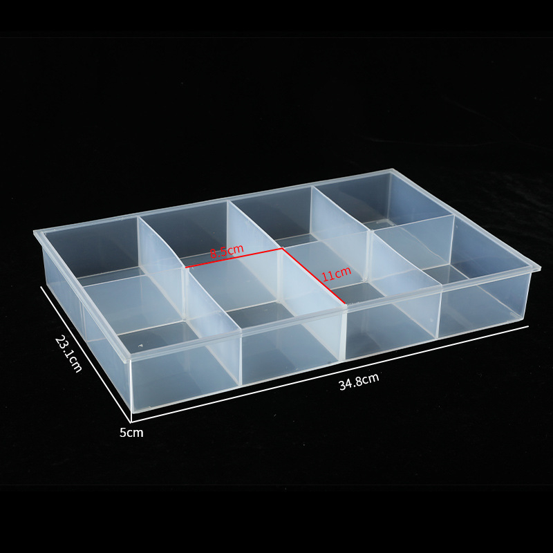 Cutie transparentă de depozitare cu compartimente, cutie de afișare fără capac pentru piese de bijuterii, plastic PP/PS, model NC-023