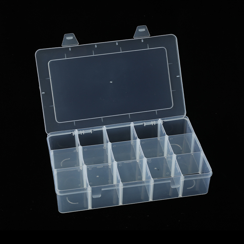 Cutie transparentă de depozitare cu compartimente, cutie de afișare fără capac pentru piese de bijuterii, plastic PP/PS, model NC-023