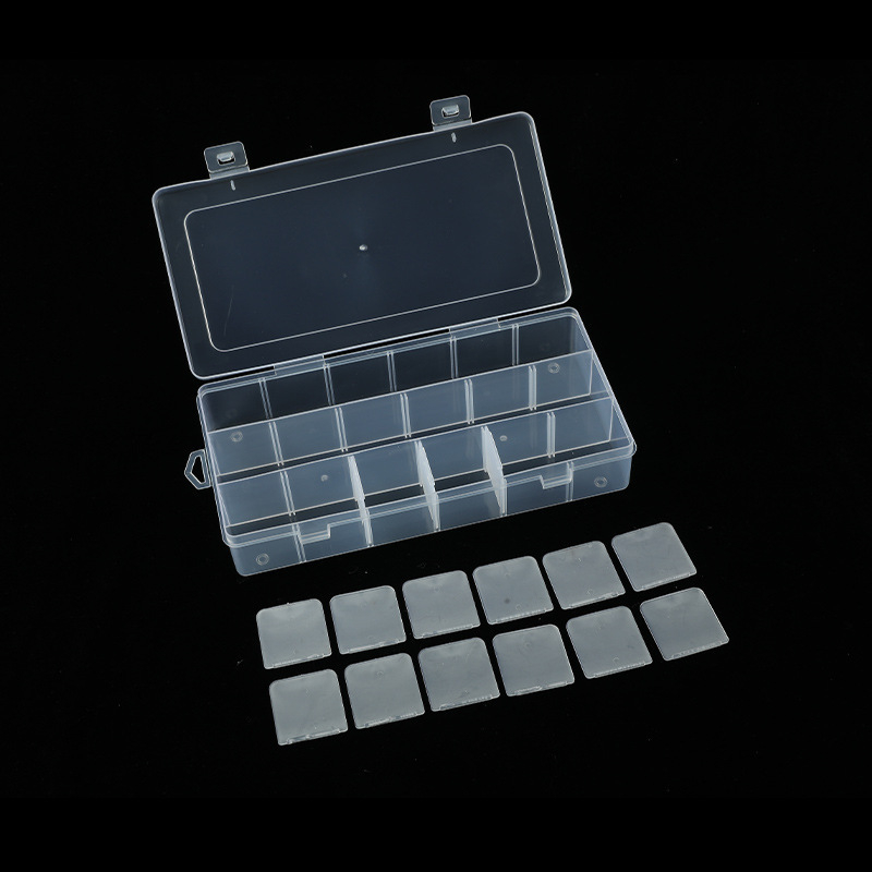 Cutie transparentă de depozitare cu compartimente, cutie de afișare fără capac pentru piese de bijuterii, plastic PP/PS, model NC-023