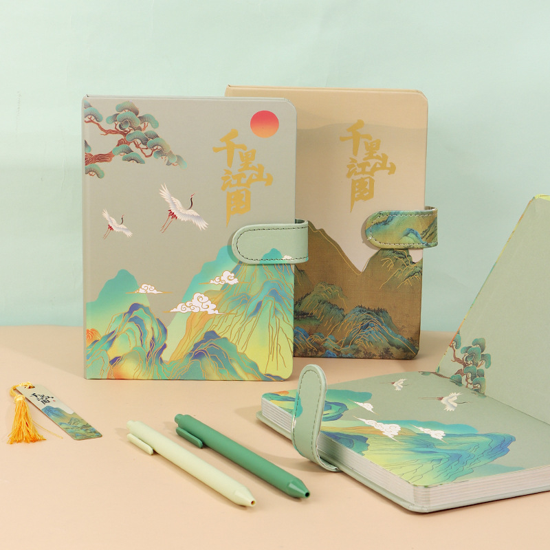 Set cadou de caiet în stil chinezesc, copertă PU, legare cu adeziv, hârtie Dowling 80 g, 50–100 de pagini, jurnal de afaceri creativ