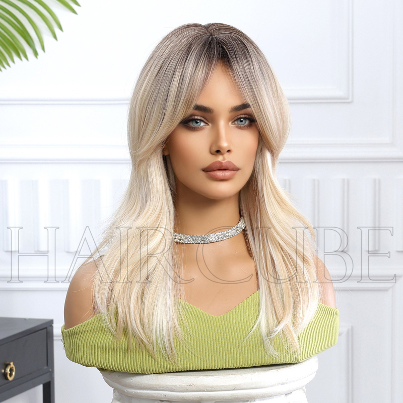 SWLC1263-1 Perucă — fibră sintetică rezistentă la căldură, construcție cu mecanism, breton lung, poate fi vopsită și permată