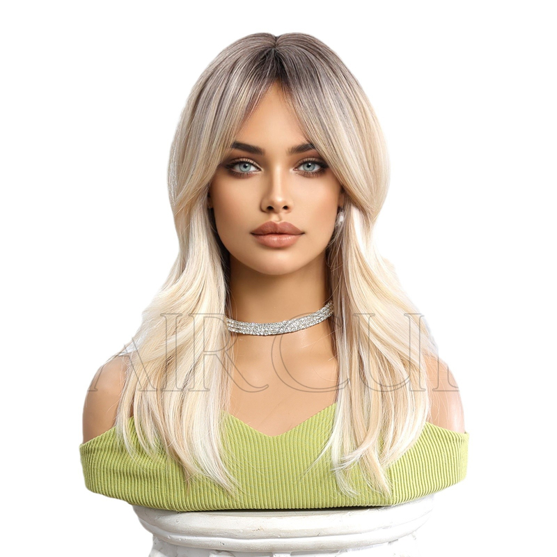 SWLC1263-1 Perucă — fibră sintetică rezistentă la căldură, construcție cu mecanism, breton lung, poate fi vopsită și permată