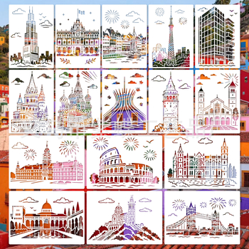 Șablon de carte poștală: Repere mondiale și peisaje urbane culturale, stil gravat, artă creativă — PET; Brand Yiwu Purple Butterfly Arts and Crafts Factory; Import: Nu; IP: Nu autorizat