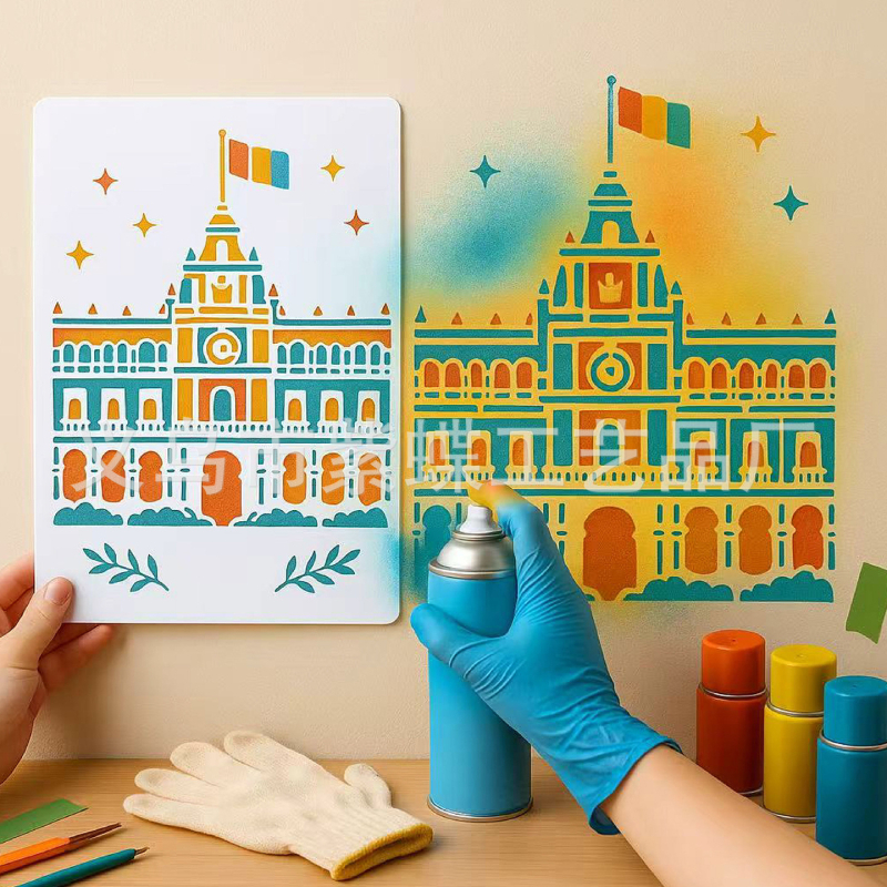 Șablon de carte poștală: Repere mondiale și peisaje urbane culturale, stil gravat, artă creativă — PET; Brand Yiwu Purple Butterfly Arts and Crafts Factory; Import: Nu; IP: Nu autorizat