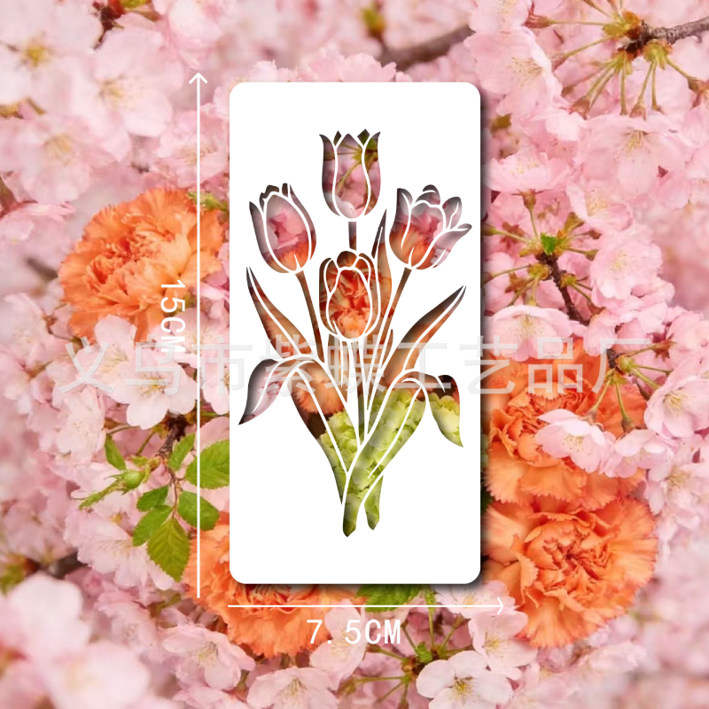 Virágos spray-festés sablon – PET, tartós üreges sablon, DIY festőeszköz (Márka: Yiwu Purple Butterfly Craft Factory, Modell: SJX-186)