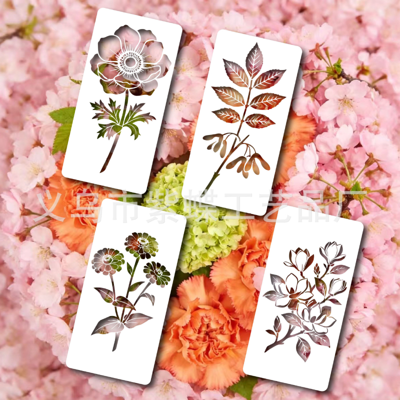 Virágos spray-festés sablon – PET, tartós üreges sablon, DIY festőeszköz (Márka: Yiwu Purple Butterfly Craft Factory, Modell: SJX-186)