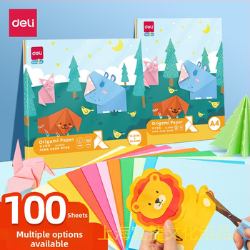 Origami papir — Višebojni ručno izrađeni listovi, Marka Deli, Model 83633, Materijal: Papir, Tip: rukopisna oznaka, Oznake po stranici: 100